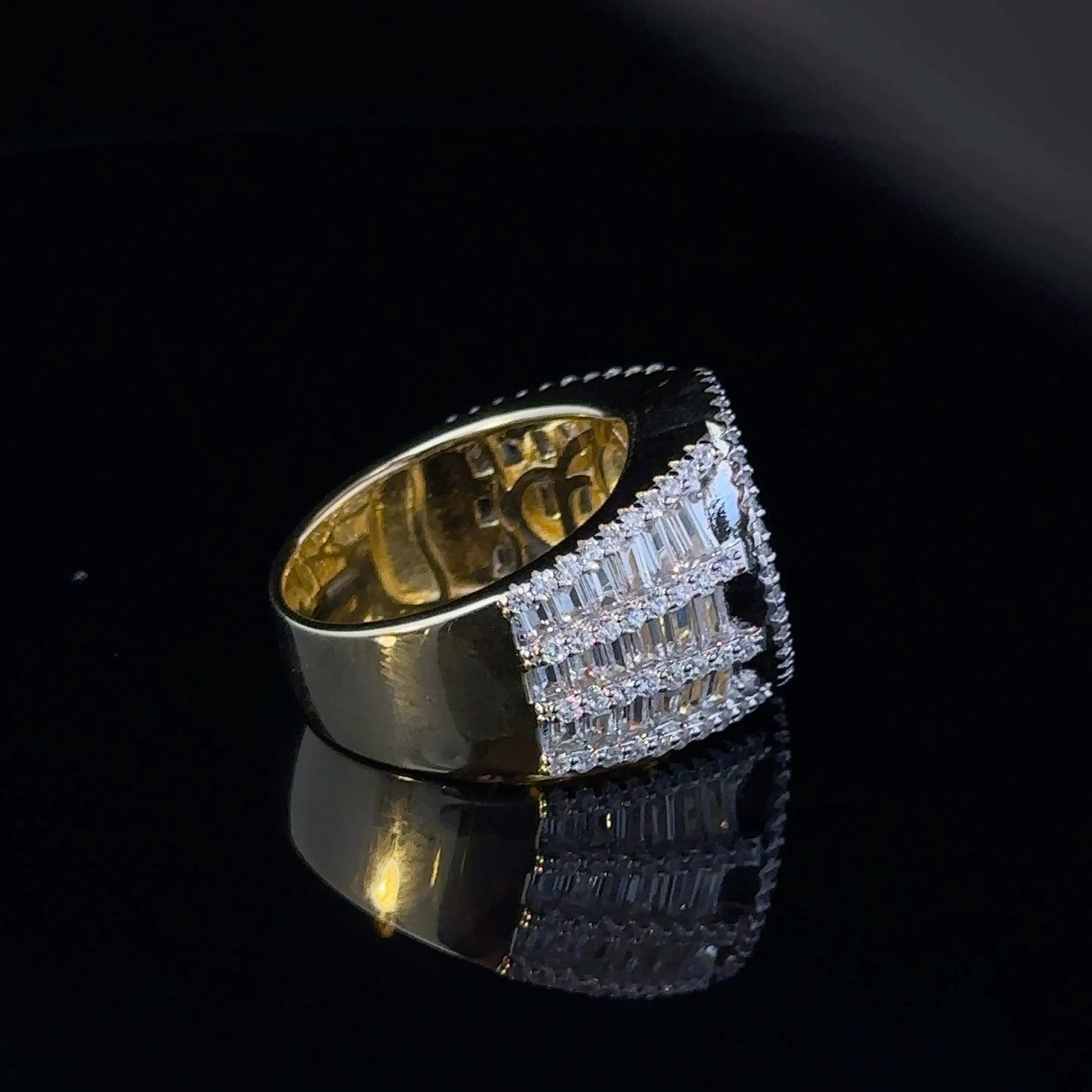 Gold Plated 925 CZ Iced Out Mens Baguette Signet Ring