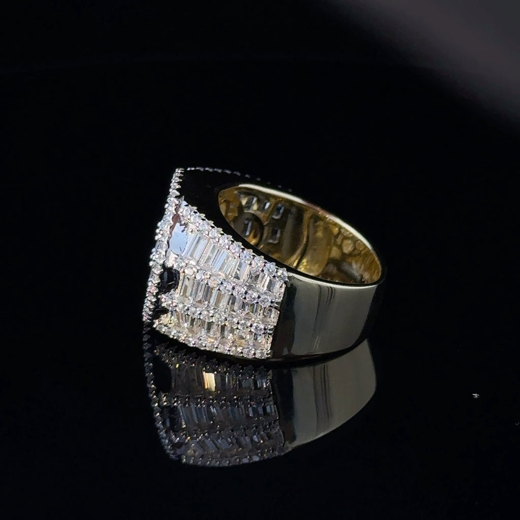 Gold Plated 925 CZ Iced Out Mens Baguette Signet Ring