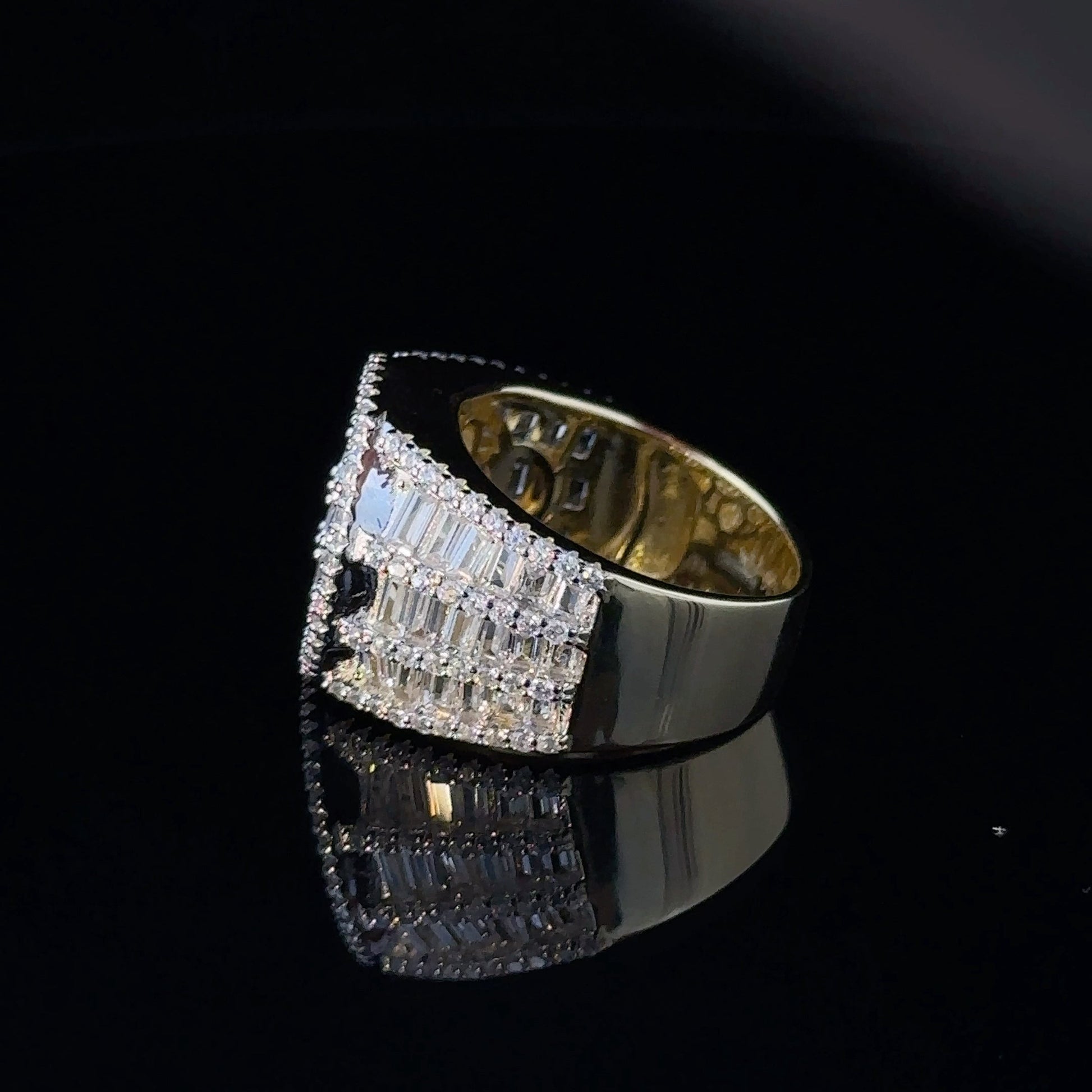Gold Plated 925 CZ Iced Out Mens Baguette Signet Ring