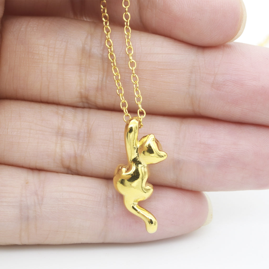 Gold Plated Cat Charm Necklace Dainty Pendant Gift For Her