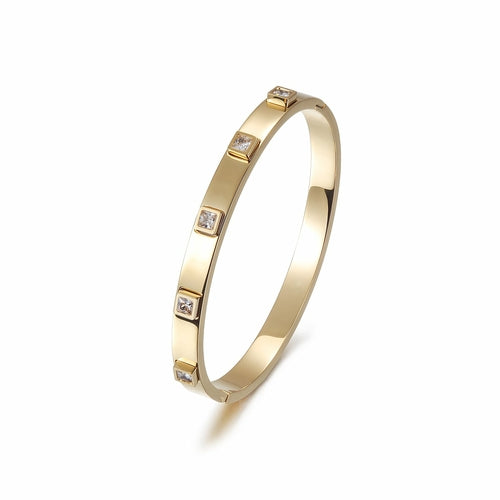 Gold Plated Hinged Bangle With Square Cubic Zirconia