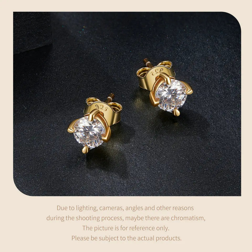 Gold Plated Moissanite Stud Earrings 925 Sterling Silver Engagement Bridal Gift