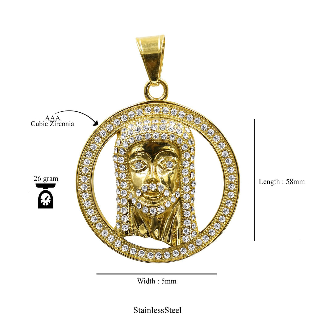 Gold Plated Stainless Steel Egyptian Pharaoh CZ Pendant