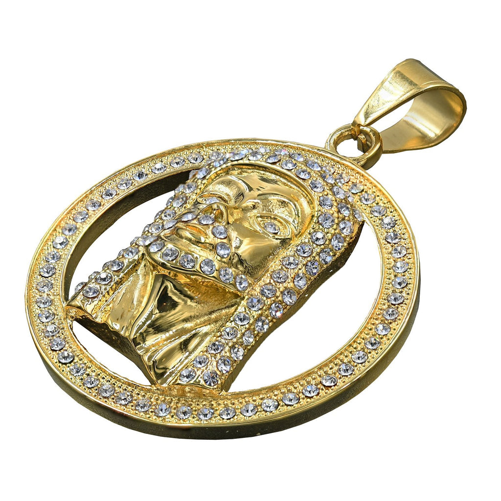 Gold Plated Stainless Steel Egyptian Pharaoh CZ Pendant