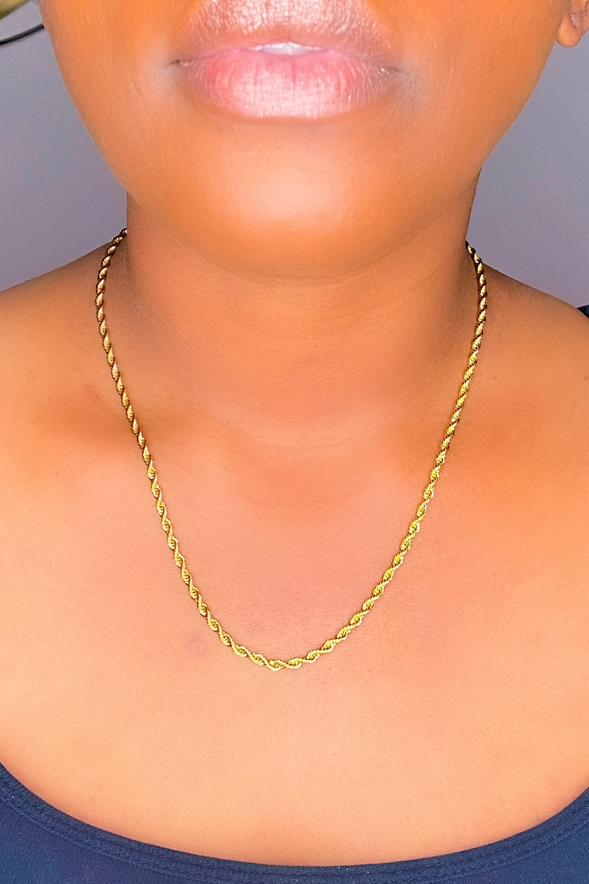 Gold Rope Chain Necklace 24 Inch Unisex Classic Everyday