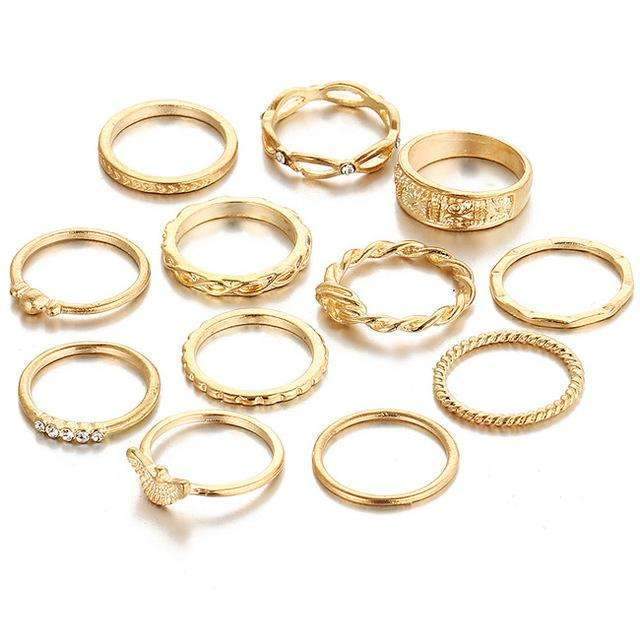 Gold Stacking Ring Set Minimalist Boho Finger Rings