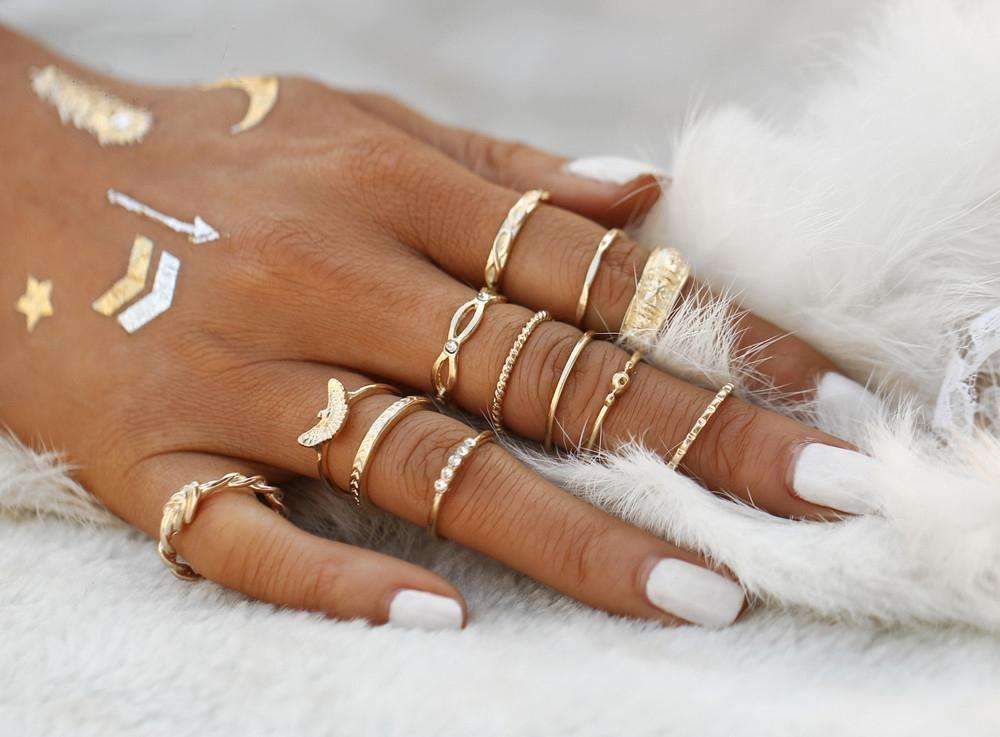 Gold Stacking Ring Set Minimalist Boho Finger Rings
