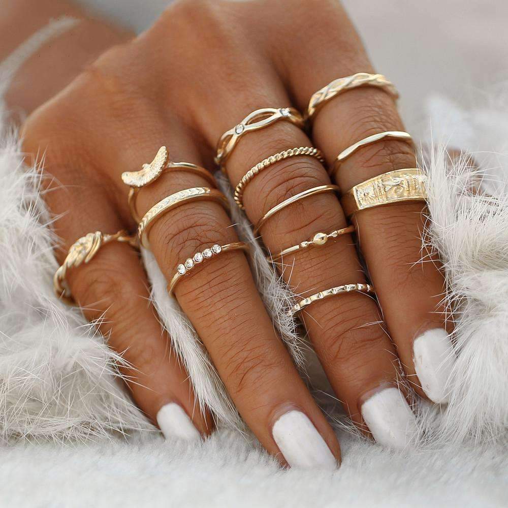 Gold Stacking Ring Set Minimalist Boho Finger Rings