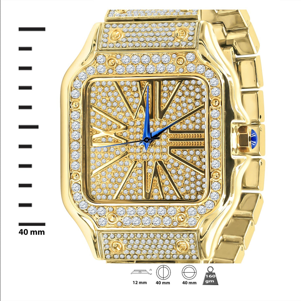 Gold Stainless Steel Crystal Pave Bracelet Watch Set