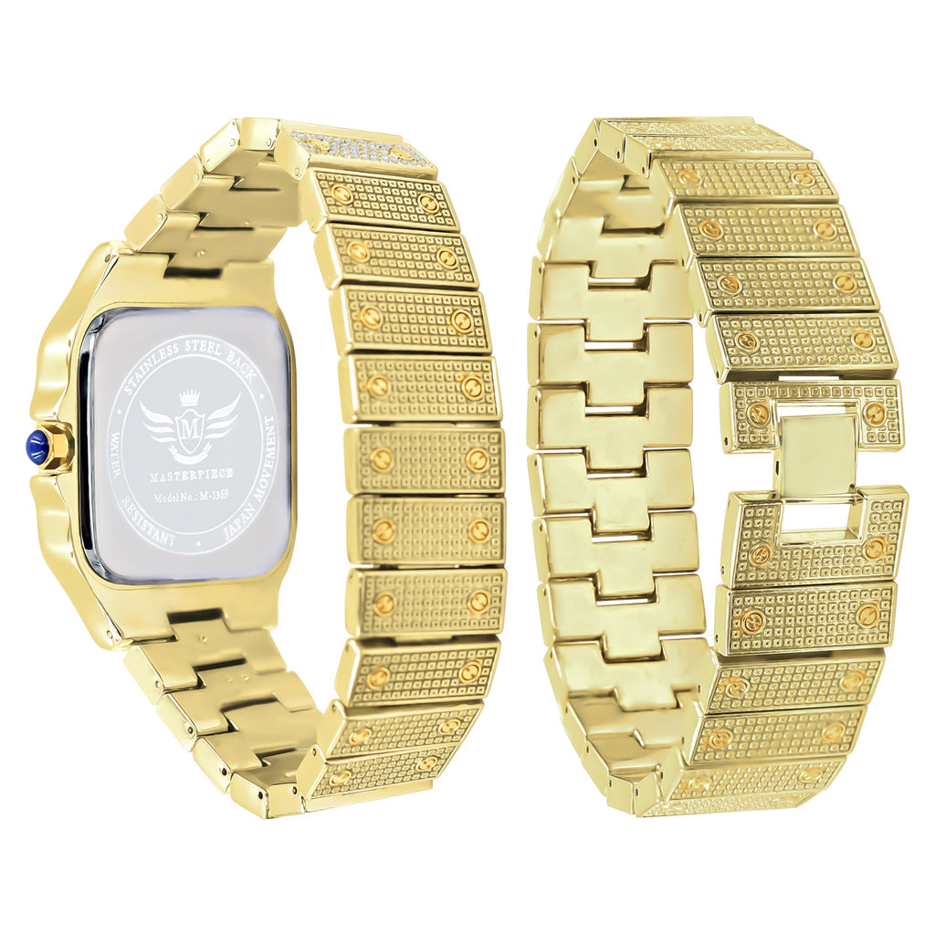 Gold Stainless Steel Crystal Pave Bracelet Watch Set