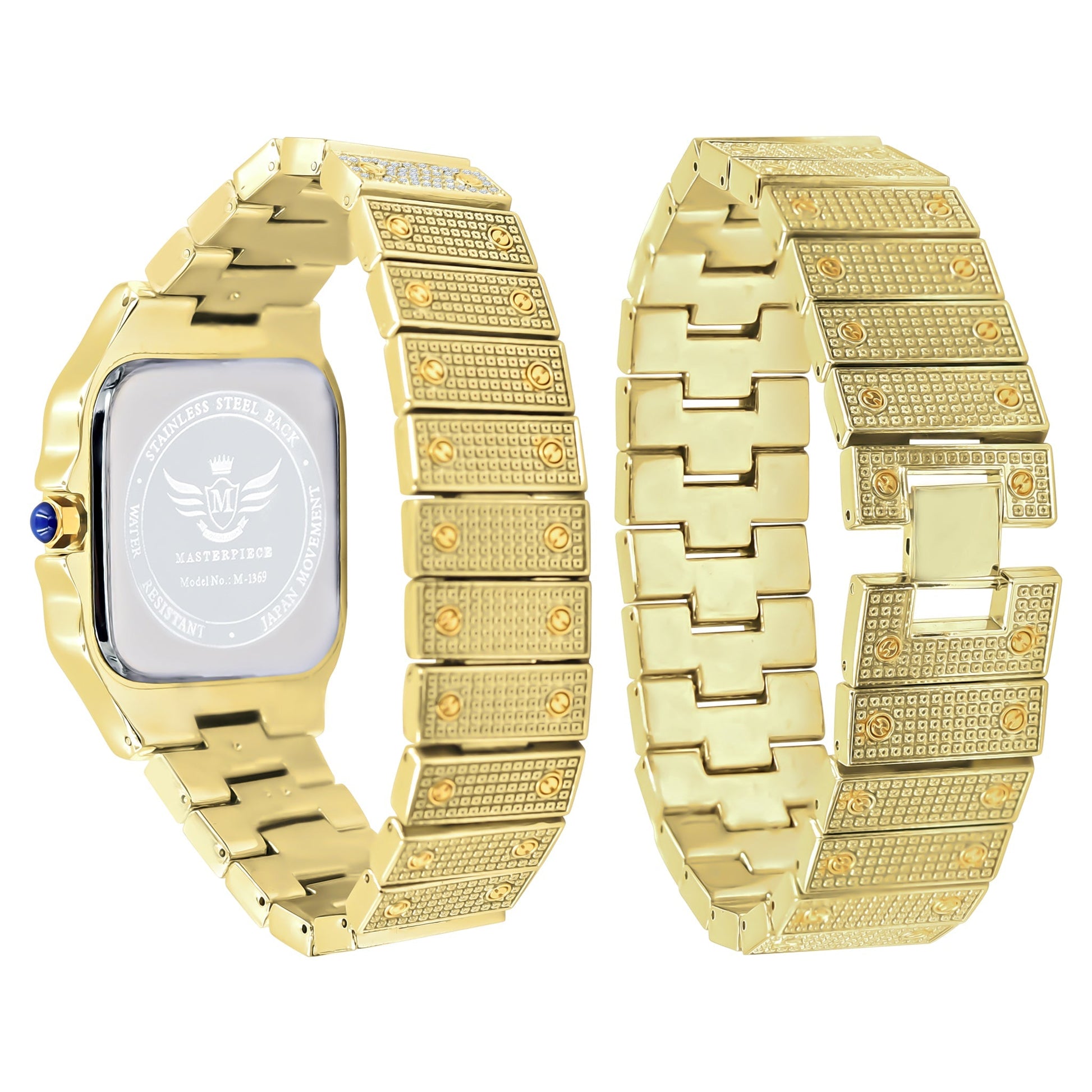 Gold Stainless Steel Crystal Pave Bracelet Watch Set