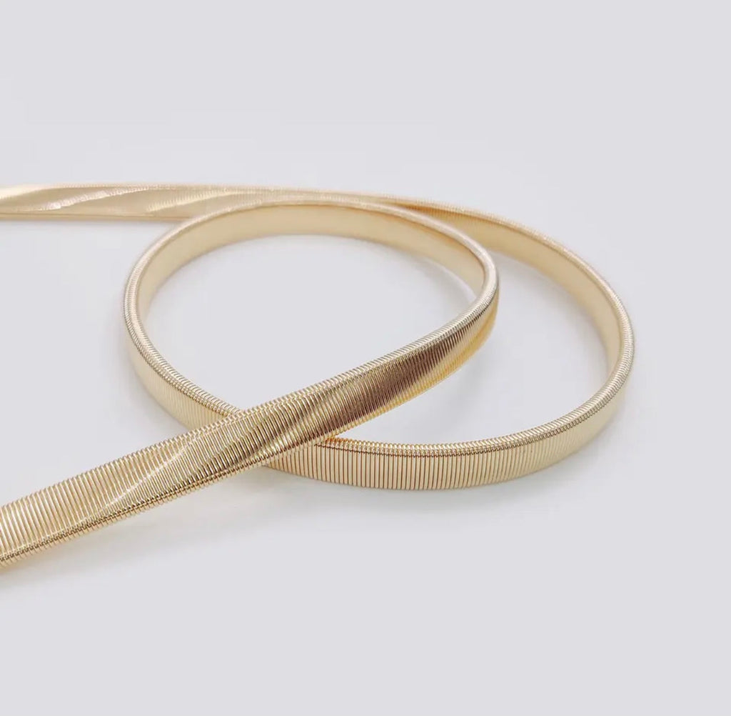 Gold Three Ring Elastic Metal Waist Stretch Belt For Women