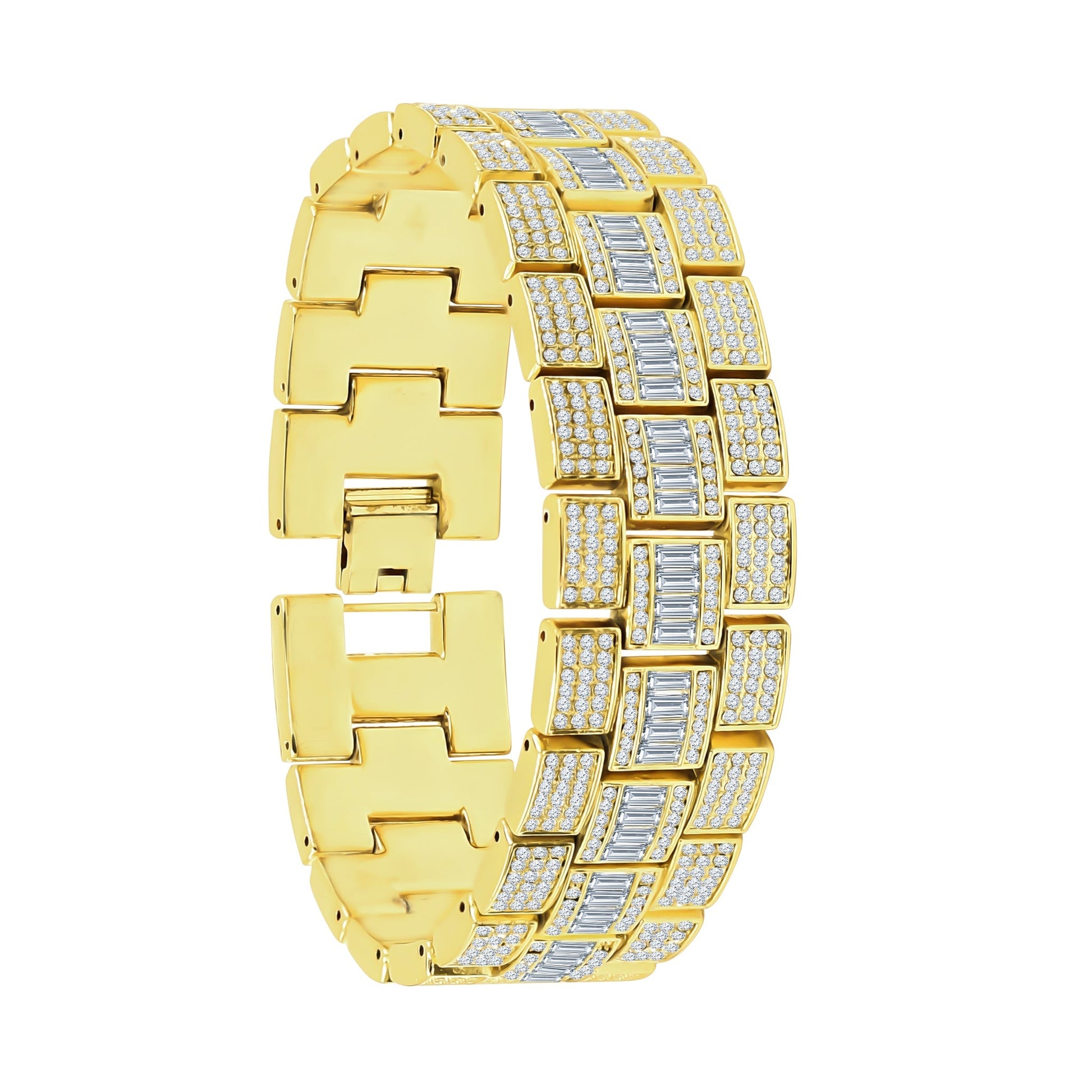 Crystal Pave Watch And Bracelet Set Gold Tone Iced Out