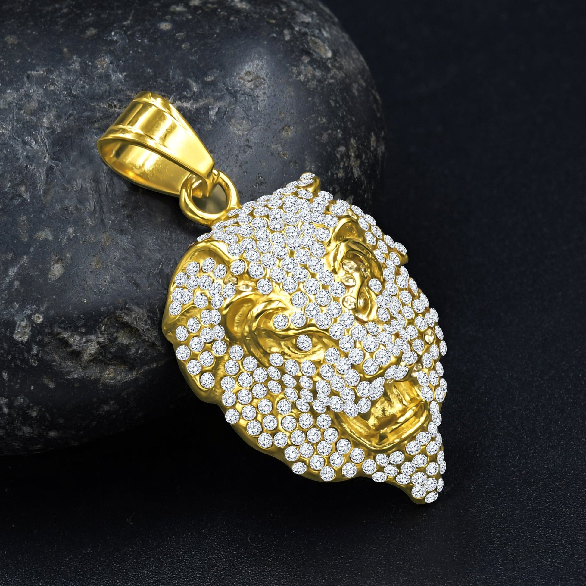 Gold Tone Stainless Steel Lion Head CZ Locket Pendant