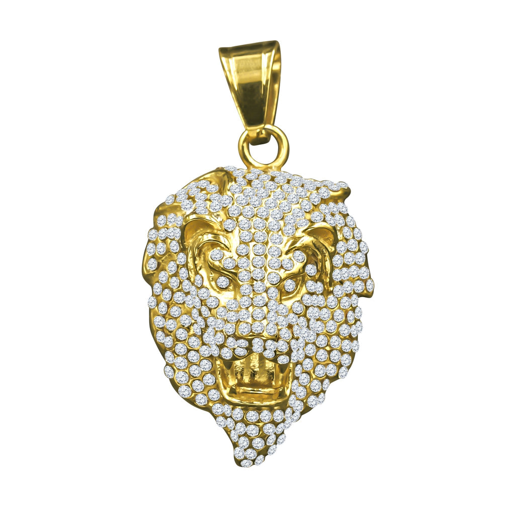 Gold Tone Stainless Steel Lion Head CZ Locket Pendant