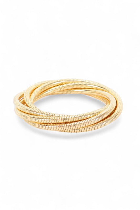 Gold Twist Elastic Coil Bracelet Multi Strand Stretch