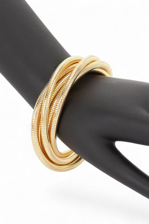 Gold Twist Elastic Coil Bracelet Multi Strand Stretch