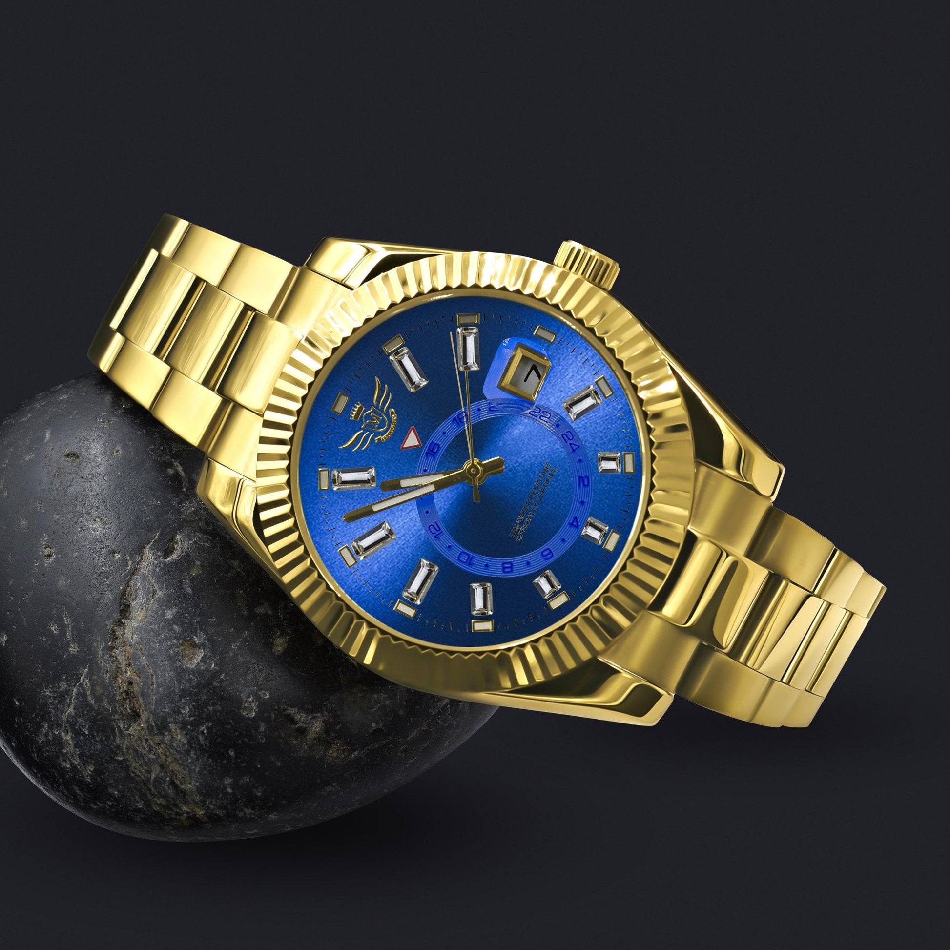 40mm Stainless Steel CZ Dress Watch With Matching Bracelet