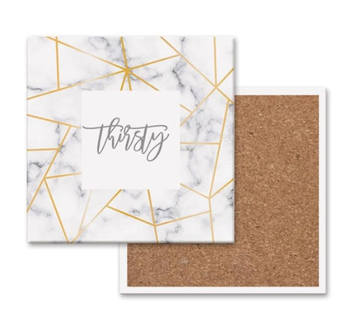 Golden Geometric Ceramic Coaster 4 Inch Cork Back Modern Thirsty Coaster Single Or Set