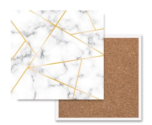 Golden Geometric Ceramic Coaster 4 Inch Cork Back Modern Thirsty Coaster Single Or Set