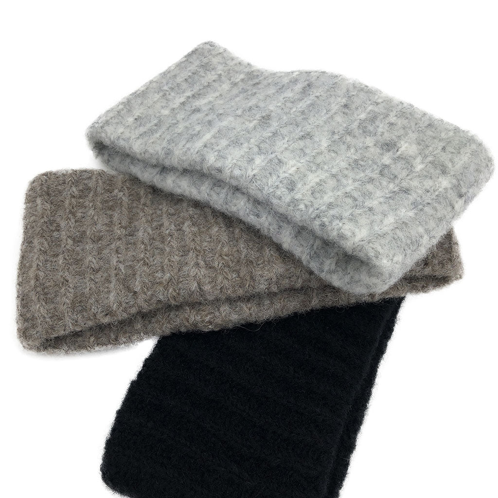 Gray Ribbed Alpaca Ear Warmer Headband Double-Layer Knit Lightweight Warm
