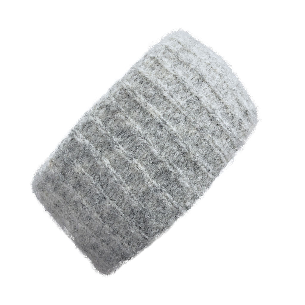 Gray Ribbed Alpaca Ear Warmer Headband Double-Layer Knit Lightweight Warm