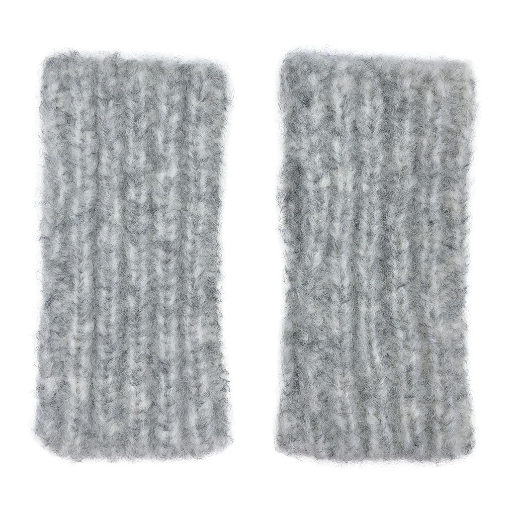 Gray Ribbed Alpaca Fingerless Gloves Warm Wrist-Length With Thumb Slit