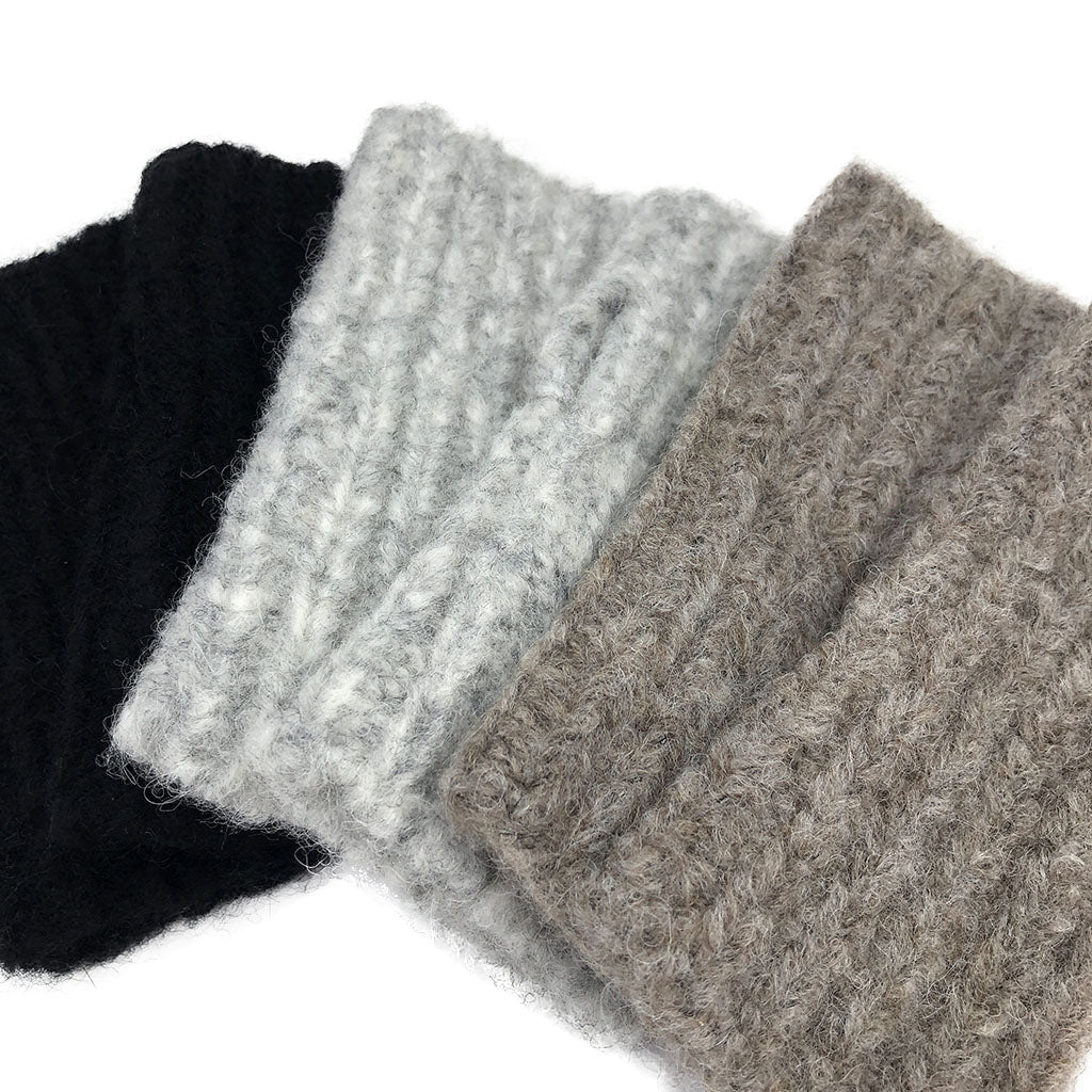 Gray Ribbed Alpaca Fingerless Gloves Warm Wrist-Length With Thumb Slit