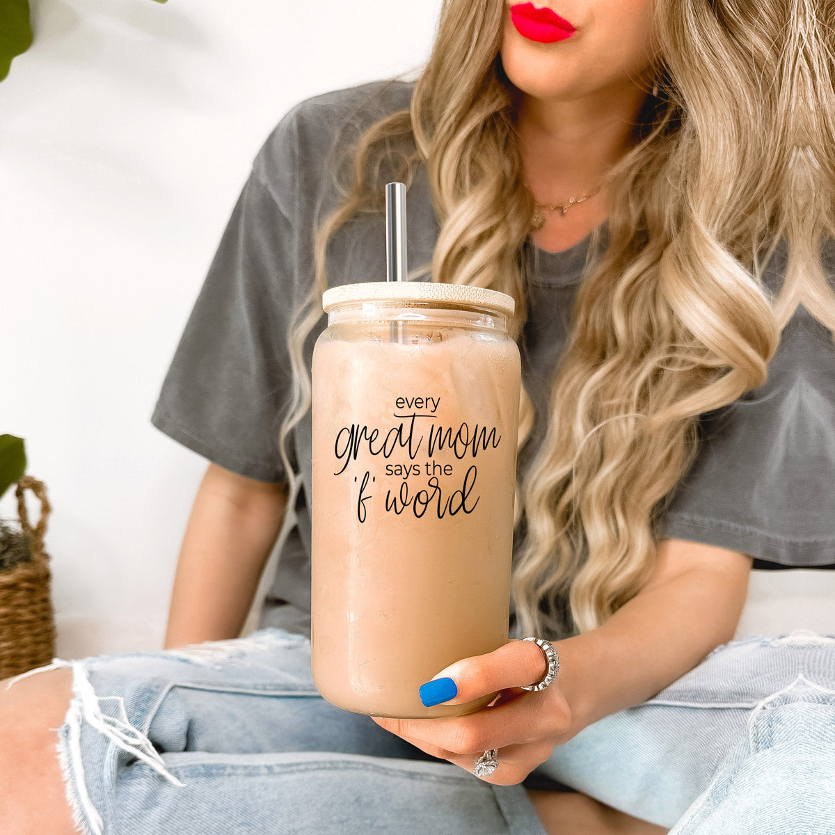 Every Great Mom 17oz Glass Tumbler With Bamboo Lid And Stainless Straws Gift For Mom
