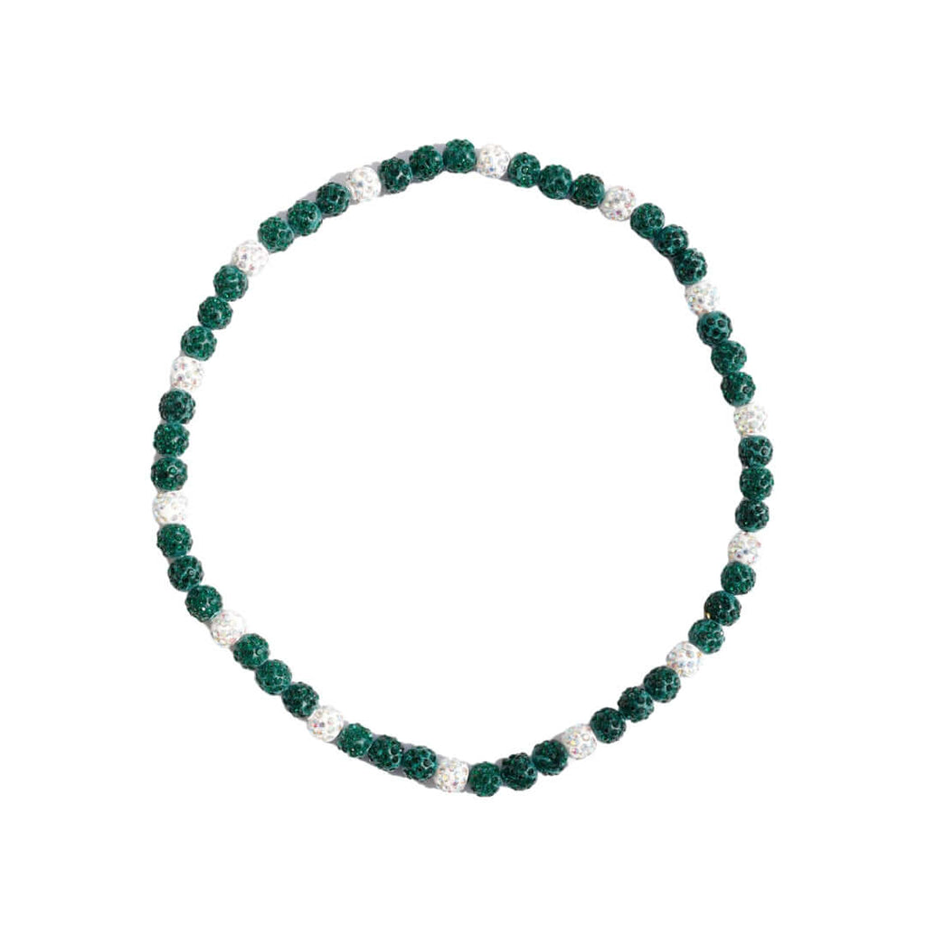 Green Monster Iced Out Baseball Bead Necklace | Green & White