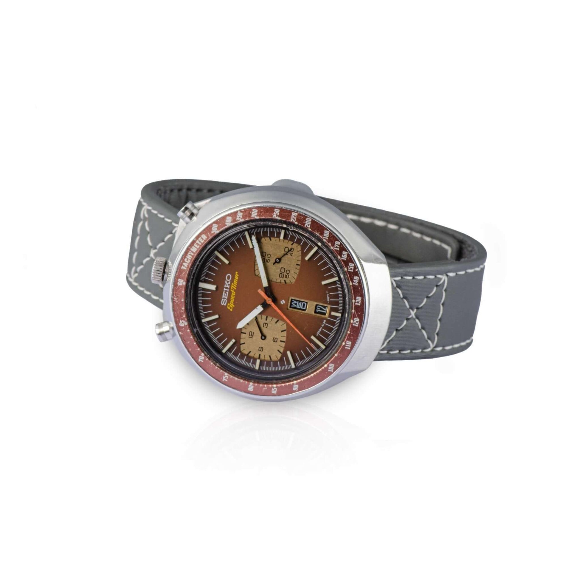Grey Velcro® Watch Band Ecru Stitches 20mm