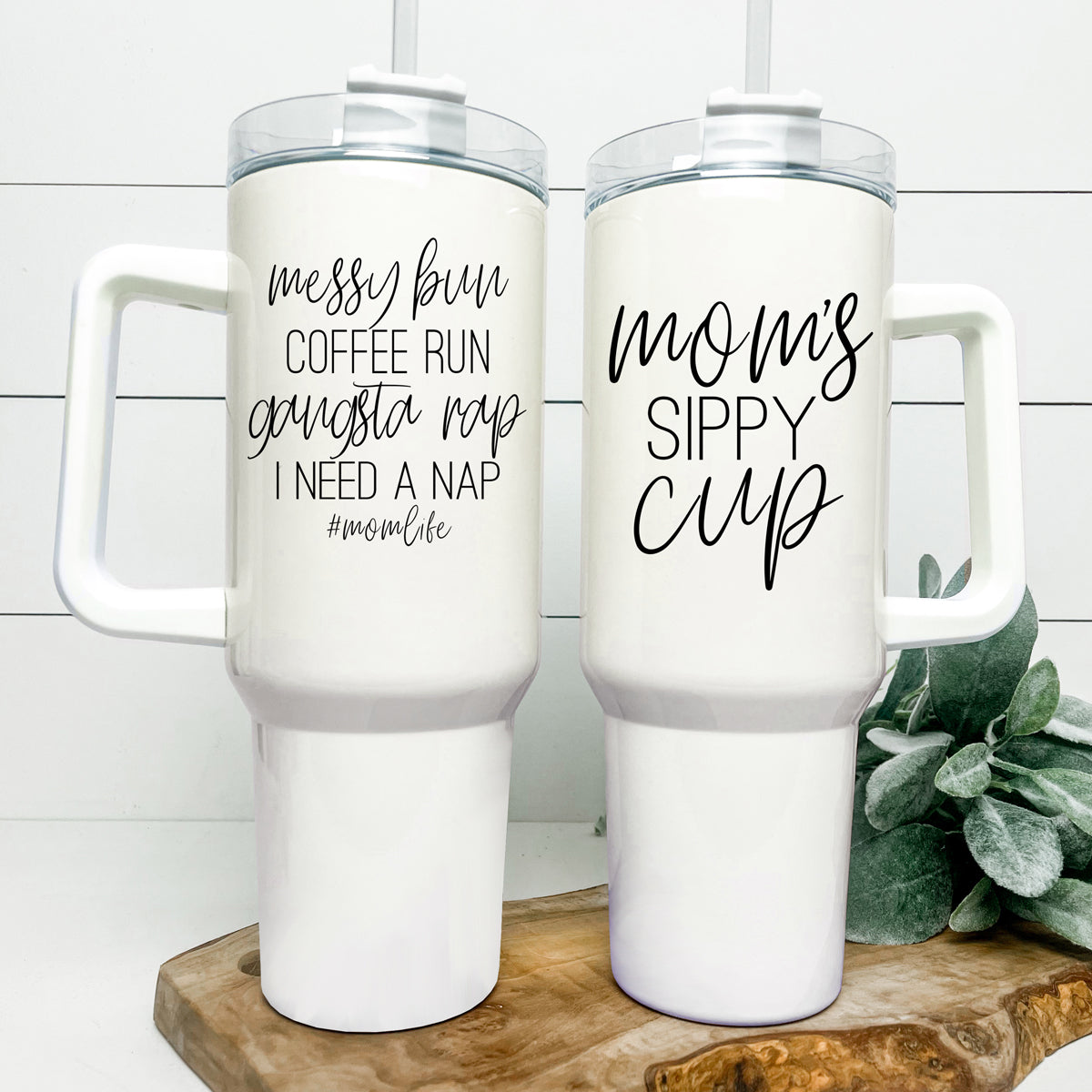 Mom Sippy Cup 40oz Insulated Travel Mug With Handle Lid And Straw