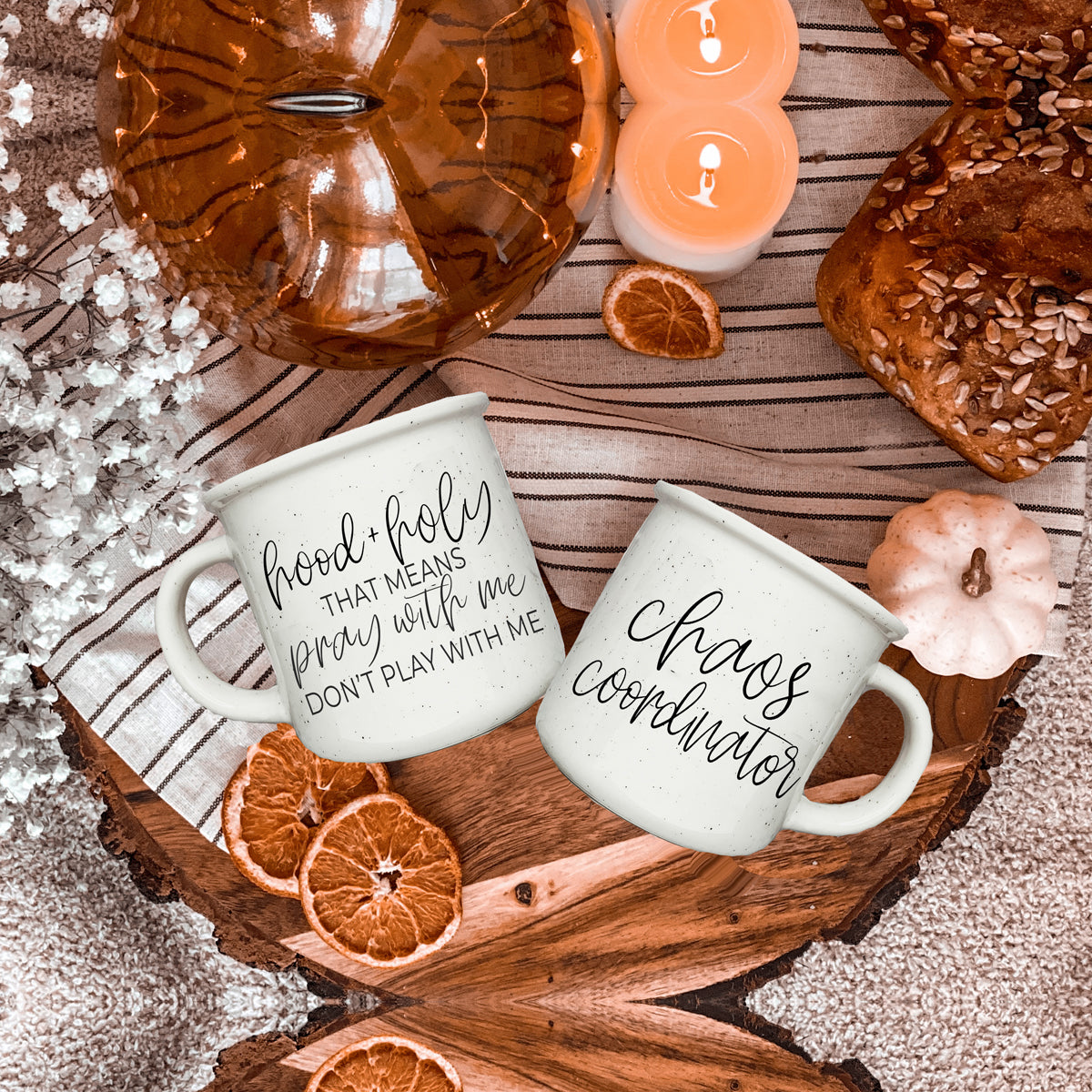 Chaos Coordinator Ceramic Campfire Mug 14.5oz White Sesame Glaze Double Sided Design