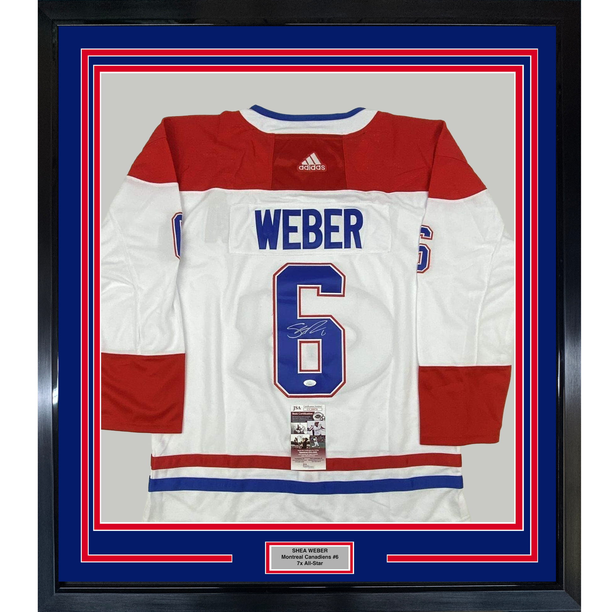 Framed Autographed/Signed Shea Weber 35x39 Montreal White Hockey Jersey JSA COA