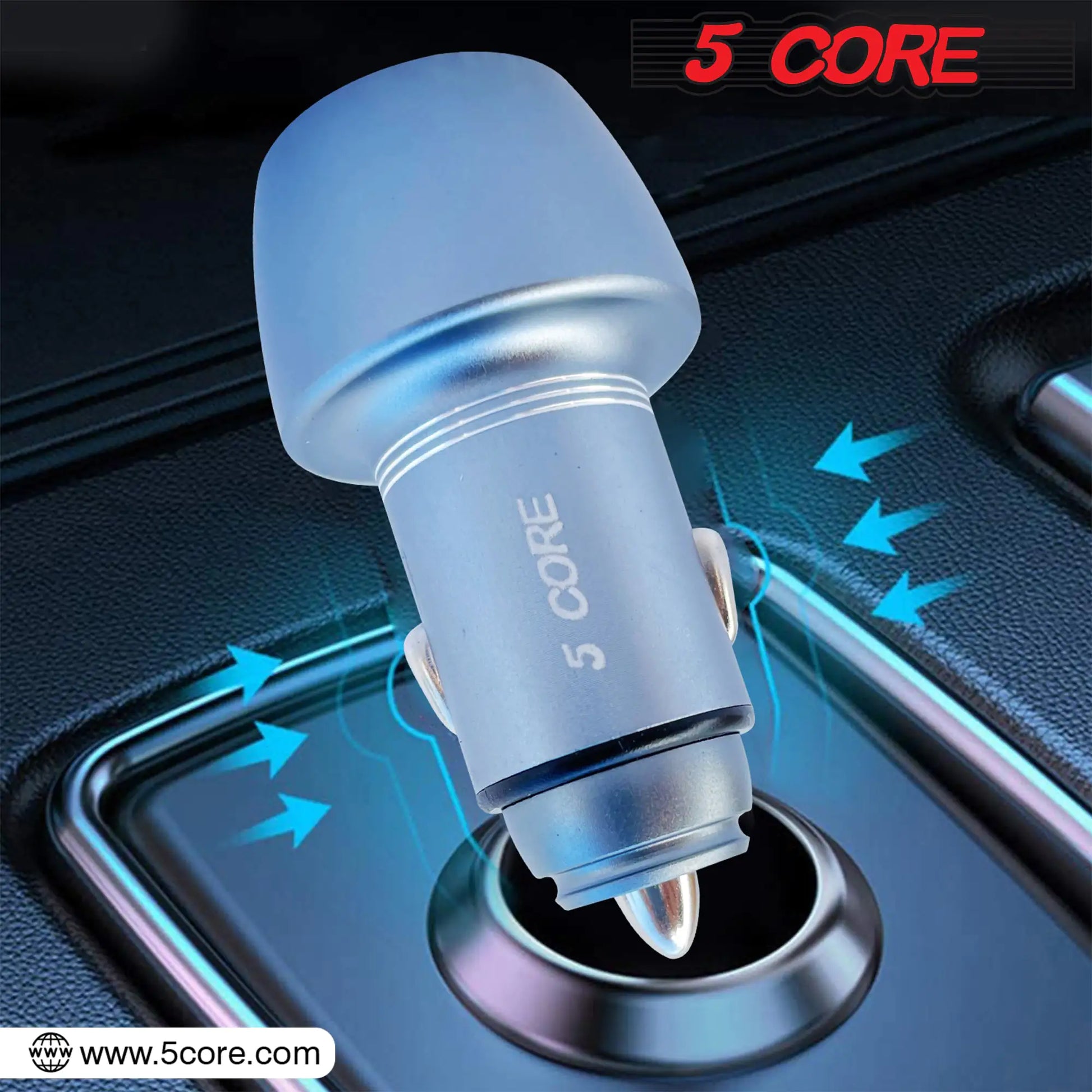 5Core USB Car Charger 36W Type C Cigarette Lighter Adapter Outlet Fast Charging