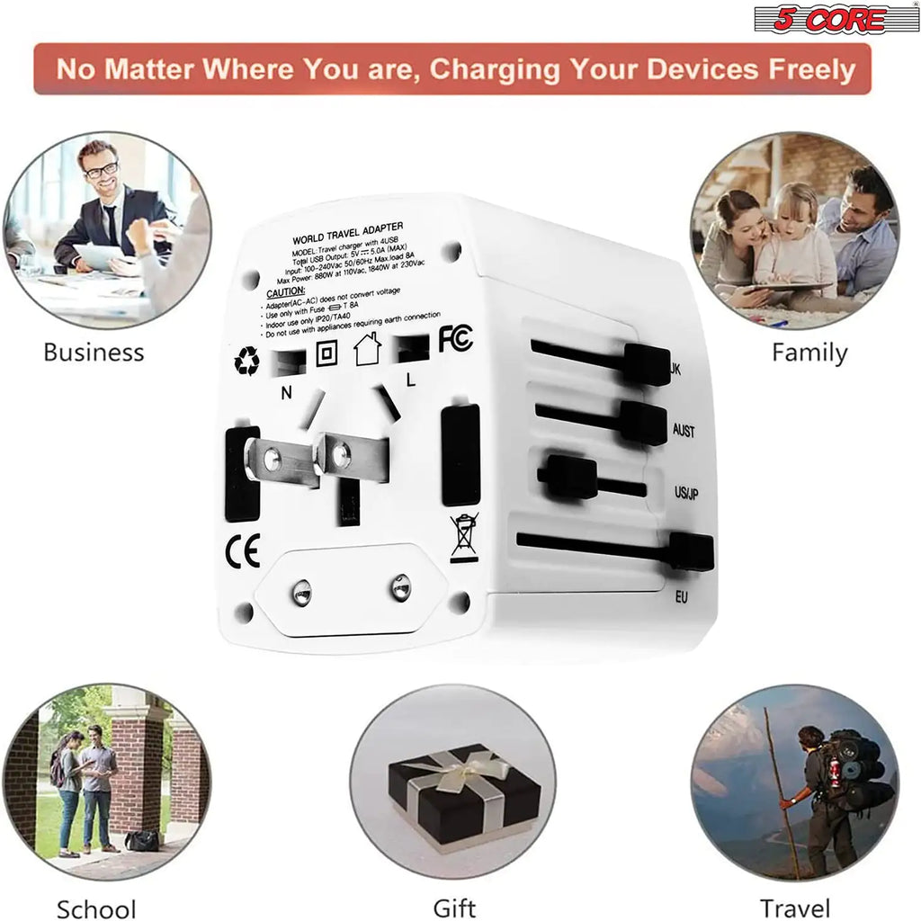 Universal Travel Adapter International Power Adapters 3 Pack Multicharger Plug w 4 USB Ports