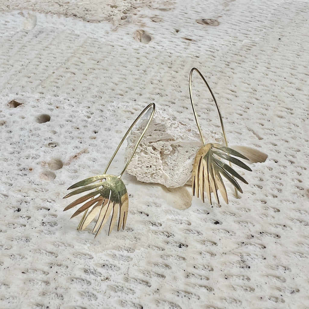 Palm Threader Earrings Recycled Brass Handcrafted Palm Motif Lightweight
