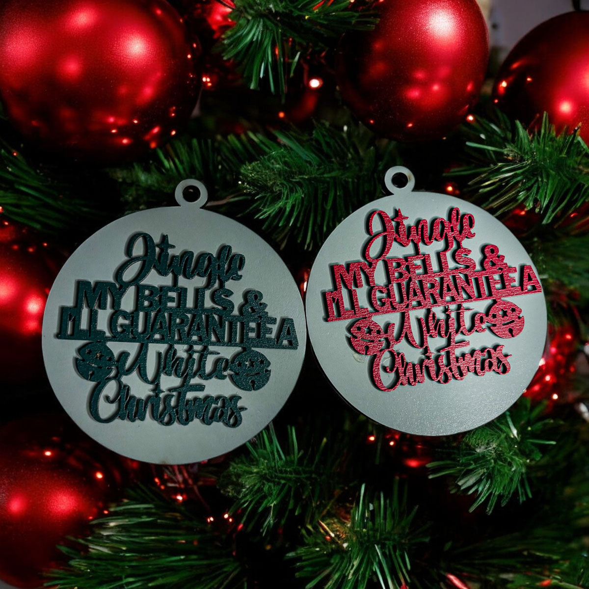 Handcrafted Wooden Christmas Ornaments Set Jingle Bells 12 Colors 3D