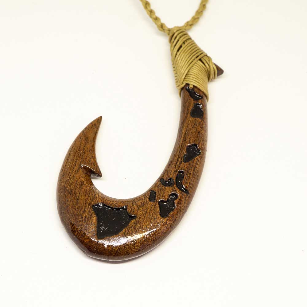 Handmade Koa Wood Fishhook Pendant Necklace Hawaiian