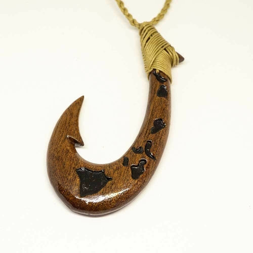 Handmade Koa Wood Fishhook Pendant Necklace Hawaiian