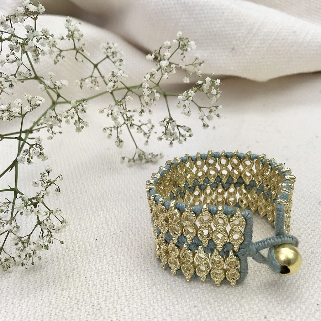 Handwoven Beaded Cotton Thread Cuff Bracelet Indian-Inspired Statement