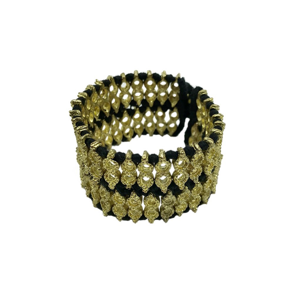 Handwoven Beaded Cotton Thread Cuff Bracelet Indian-Inspired Statement