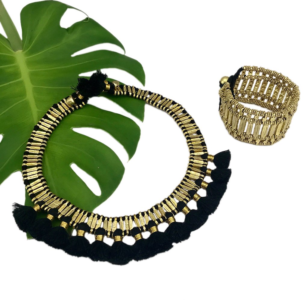 Kada Cuff Handwoven Metal Beads Cotton Thread Boho Indian Inspired 7.5in