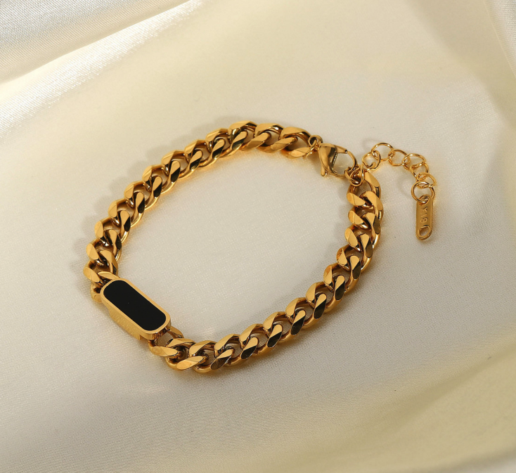 Hayden Gold Chain Bracelet With Mystic Black Inlay Slim