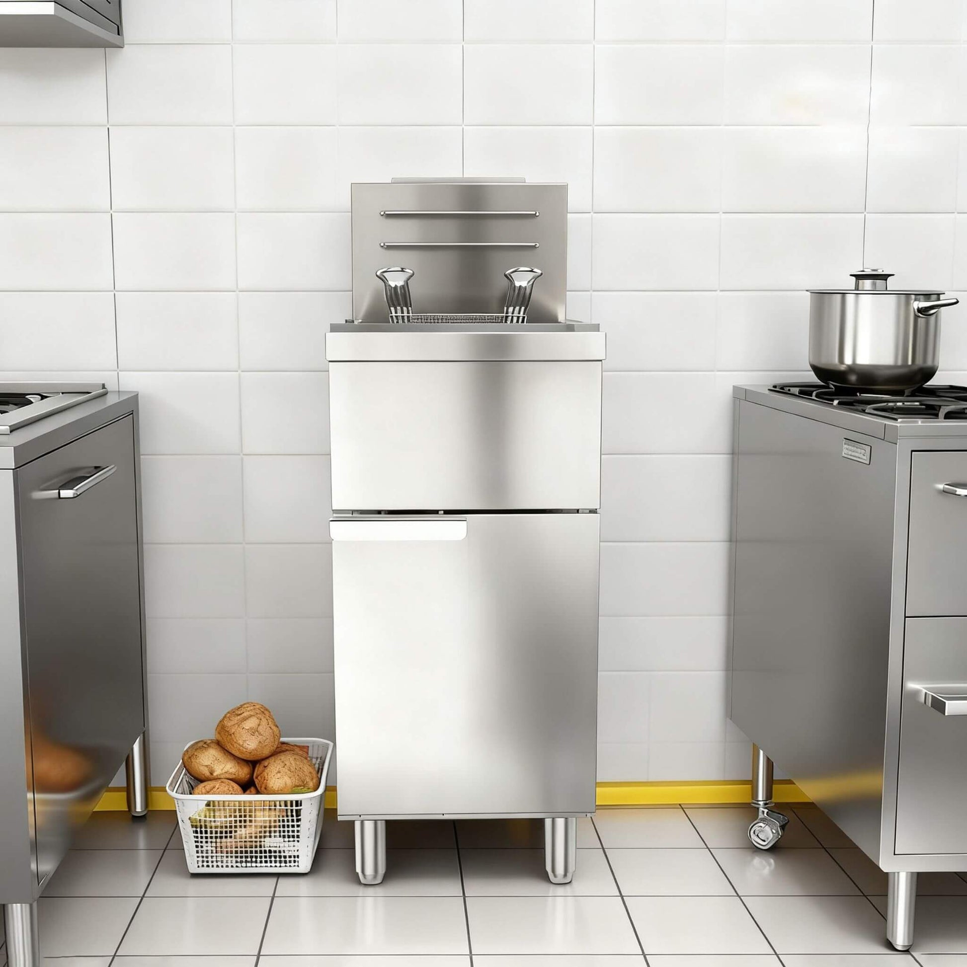 Heavy-Duty 120K BTU Commercial Stainless Steel Natural Gas Deep Fryer With Baskets (SAK97012)