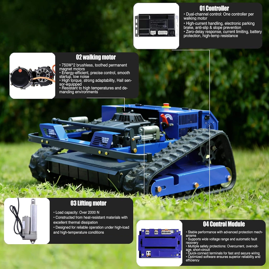OVK Heavy-Duty 224CC Remote-Controlled Lawn Mower With 21-Inch Deck & Industrial Remote (SAK90831)