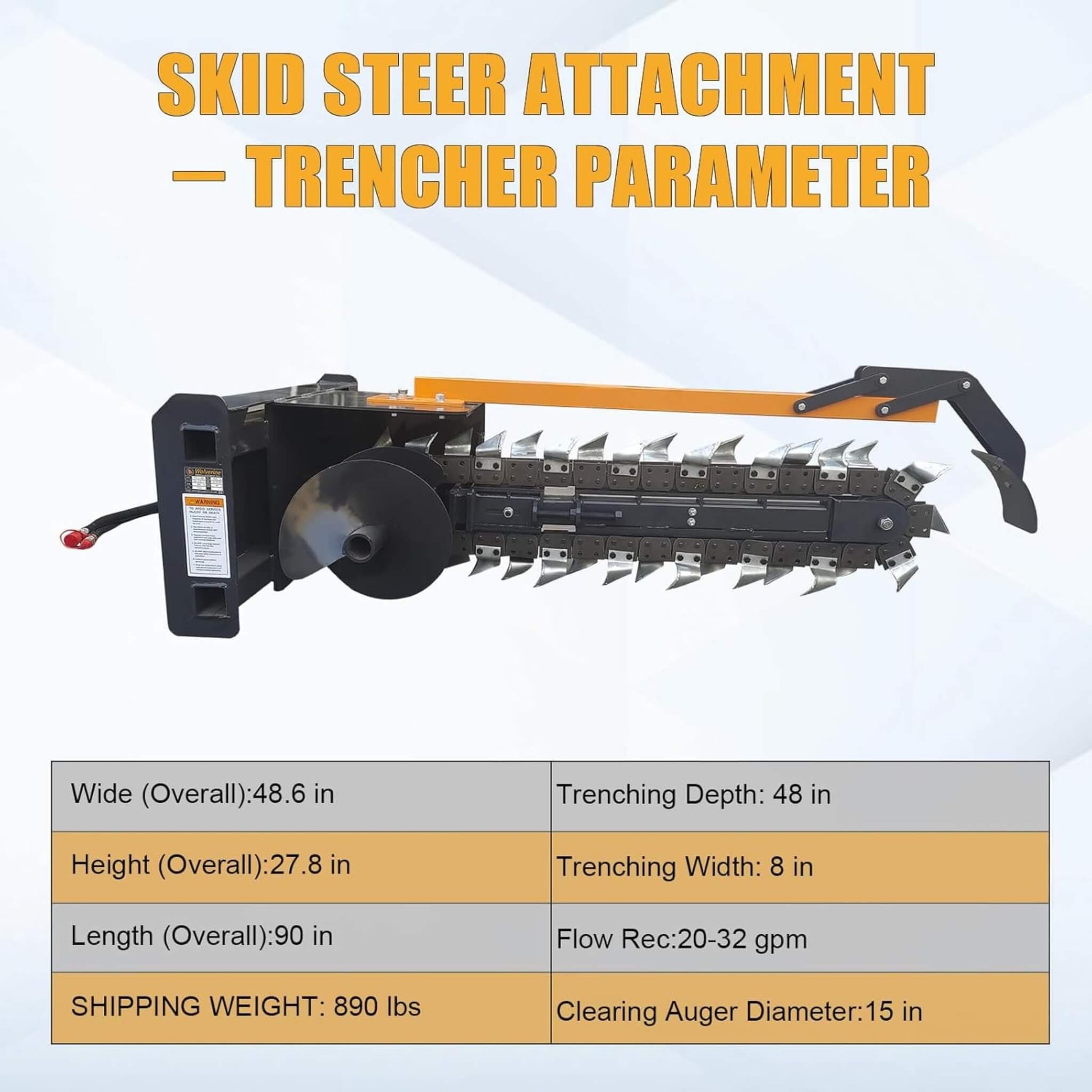 Heavy-Duty 48-Inch Skid Steer Attachment Trencher With Auger (SAK16842)