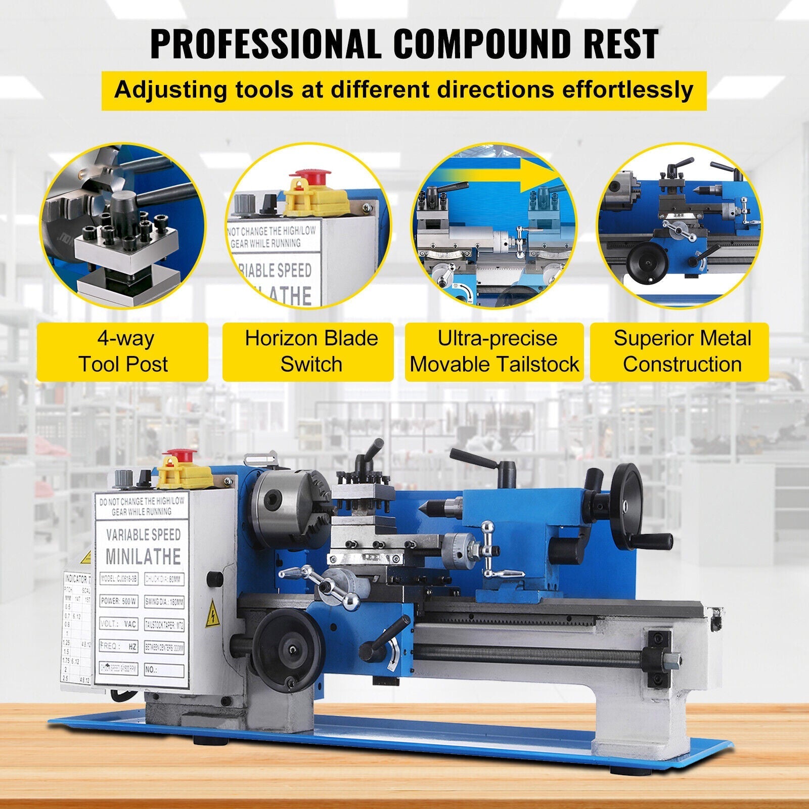 Heavy-Duty Small Bench Top Metalworking Lathe Machine W/ Accessories (7x12)" (94203871)