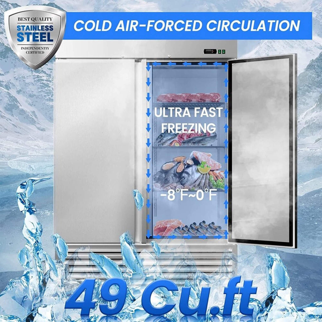 Large 49 Cu.Ft Two Door Stainless Steel Commercial Industrial Restaurant Freezer, 54-Inch (SAK57246)