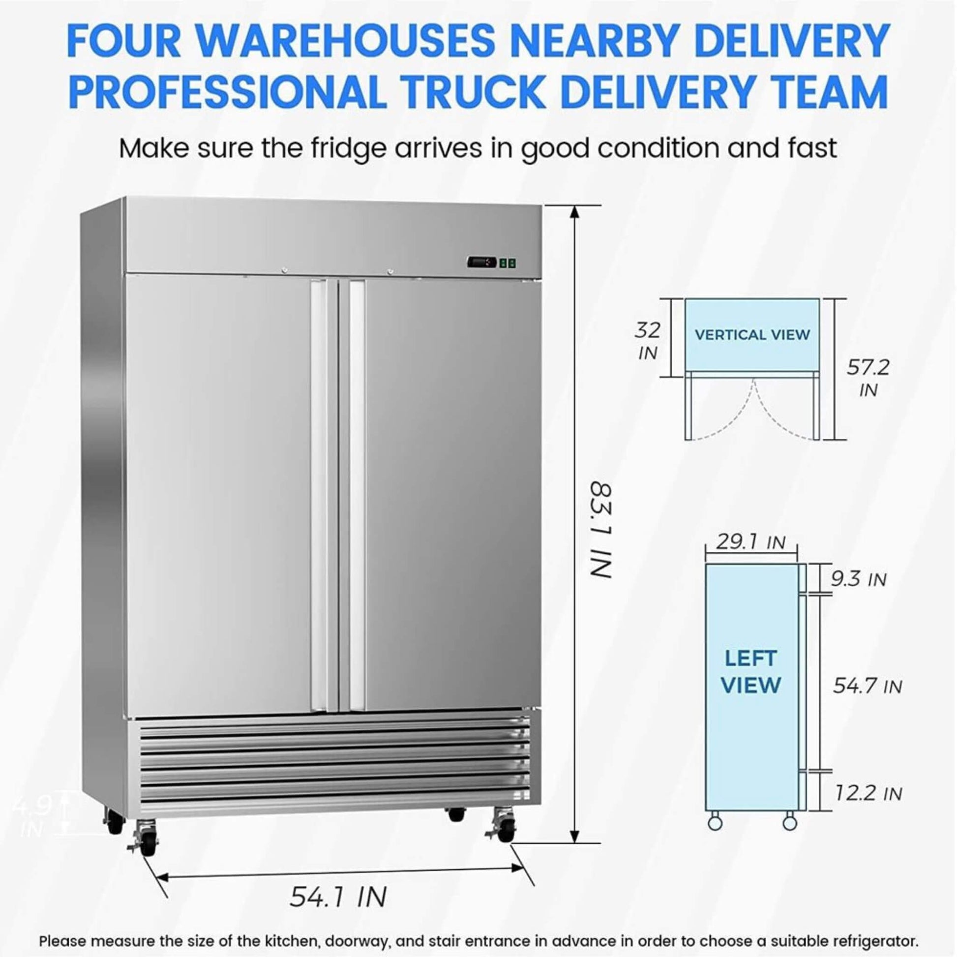 Large 49 Cu.Ft Two Door Stainless Steel Commercial Industrial Restaurant Freezer, 54-Inch (SAK57246)